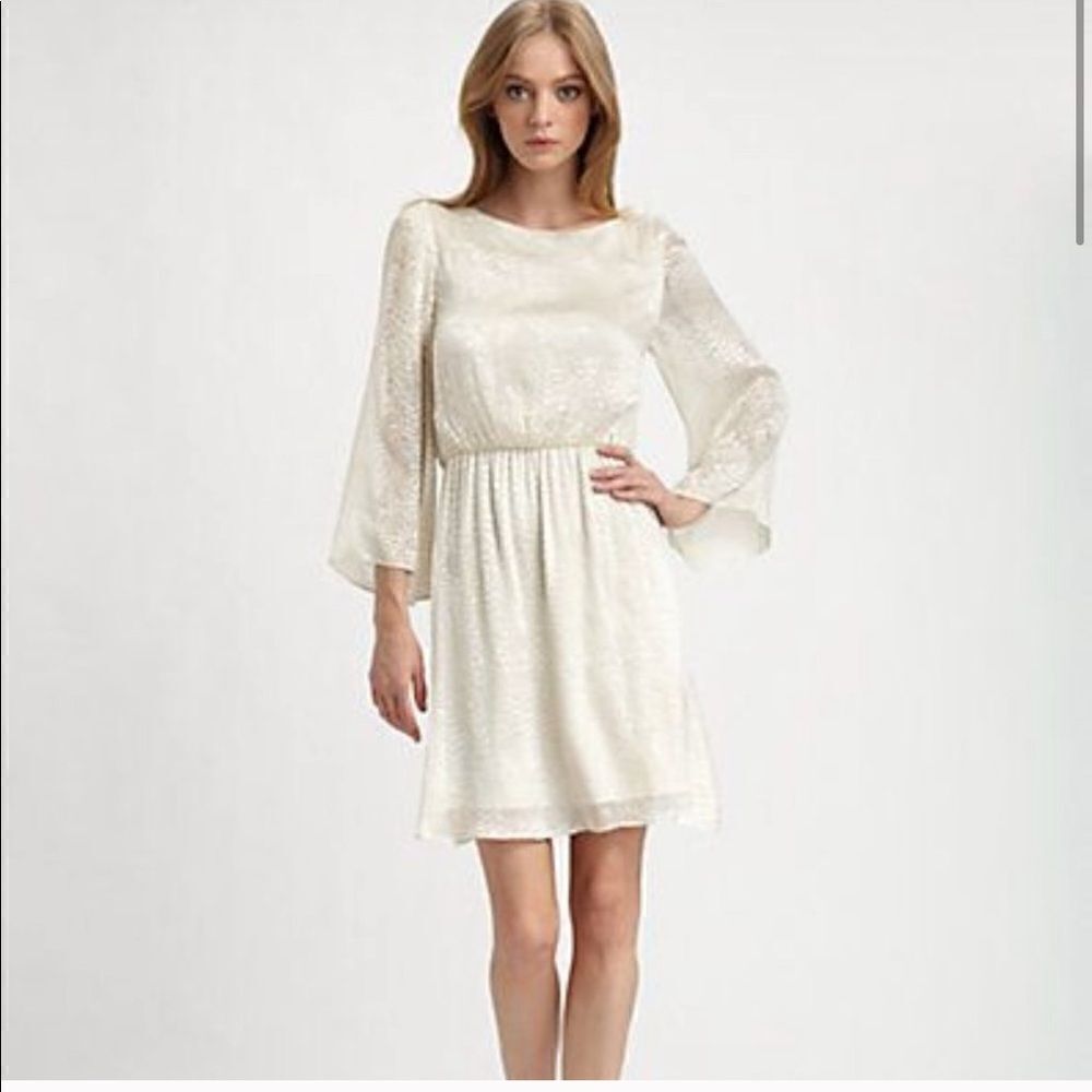 Alice And Olivia Marika Ivory Velvet Silk dress